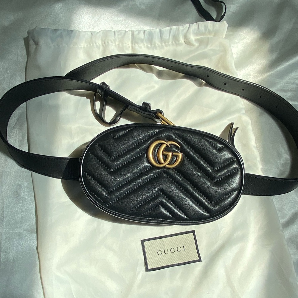 100% authentic GG Gucci Marmont black leather belt bag